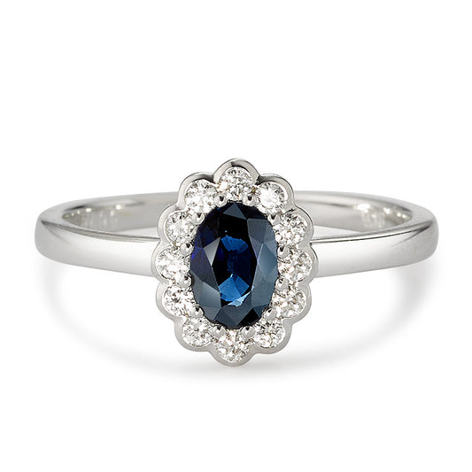 Gyűrű 750/18 K fehér arany Gyémánt Fehér, 0.18 ct, 12 Kövek, Briliáns, w-si, Zafír