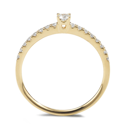 Szoliter gyűrű 750/18 K sárga arany Gyémánt 0.25 ct, 17 Kövek, w-si