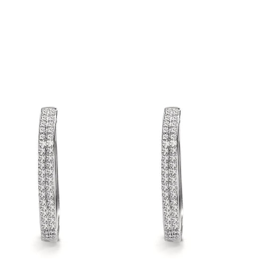 Patentzáras karika fülbevalók 750/18 K fehér arany Gyémánt 0.25 ct, 84 Kövek, w-si