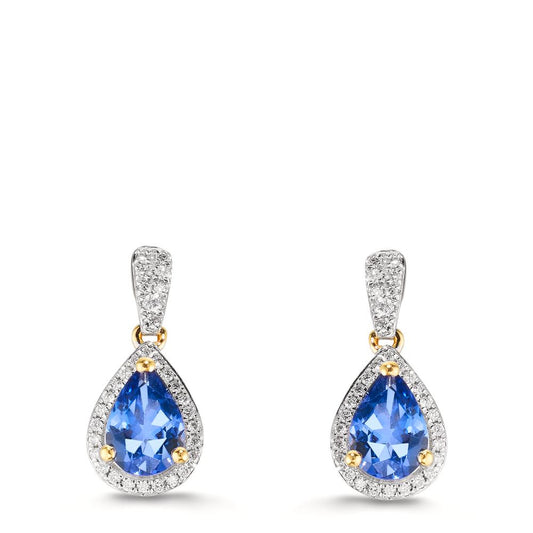Függő fülbevaló 750/18 K sárga arany Tanzanit 1.16 ct, 2 Kövek, Gyémánt 0.21 ct, w-si