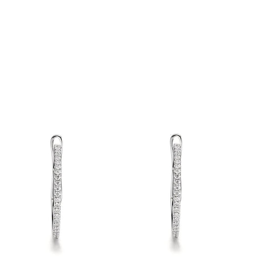 Patentzáras karika fülbevalók 750/18 K fehér arany Gyémánt 0.185 ct, 50 Kövek, w-si