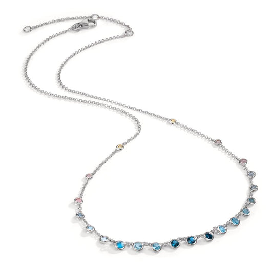 Nyakékek 750/18 K fehér arany Topáz 1.31 ct, 12 Kövek, London kék topáz 0.41 ct, 3 Kövek, Kvarc 0.06 ct, 2 Kövek, Rózsakvarc 0.19 ct, 4 Kövek 40-45 cm