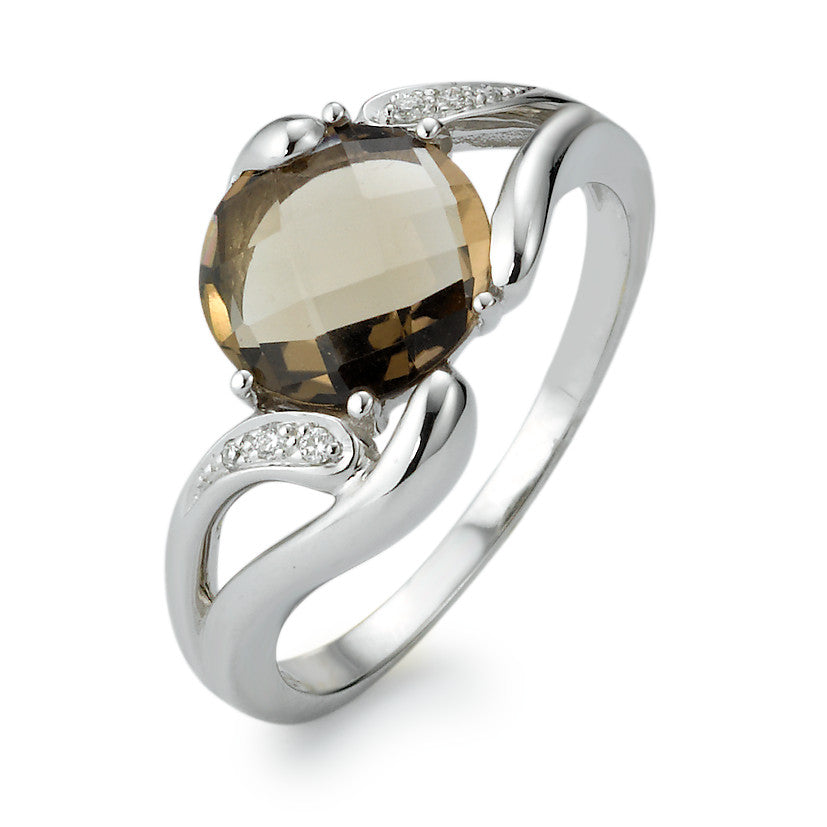 Gyűrű 750/18 K fehér arany Gyémánt 0.04 ct, 6 Kövek, w-si, Füstkvarc