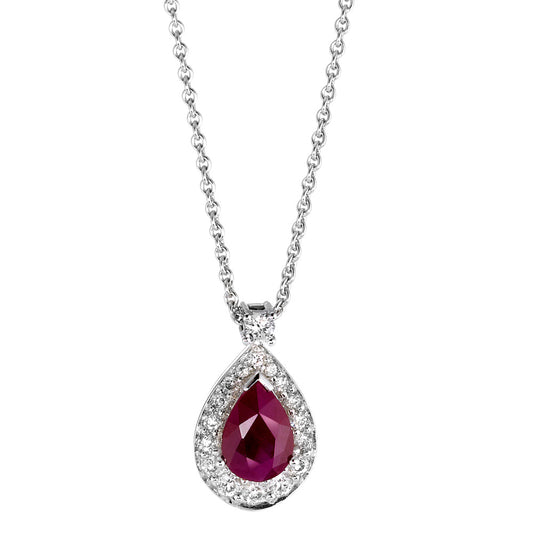 Nyakékek 750/18 K fehér arany Rubin p1, Gyémánt 0.21 ct, 18 Kövek, w-si 42 cm