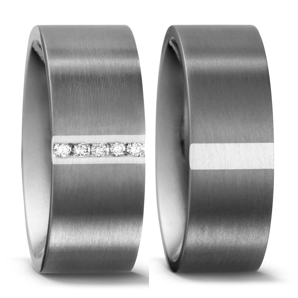 Partnergyűrű Titán, Ezüst Gyémánt 0.05 ct, 5 Kövek, w-si
