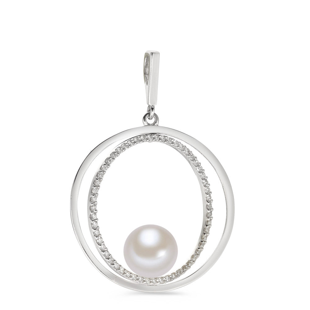 Medál 750/18 K fehér arany Gyémánt 0.35 ct, 55 Kövek, w-si édesvízi tenyésztett gyöngy