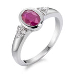 Gyűrű 750/18 K fehér arany Rubin, Gyémánt 0.08 ct, 6 Kövek, w-si