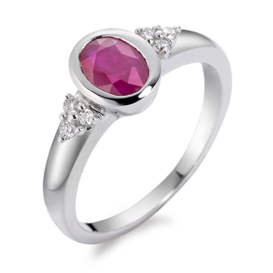 Gyűrű 750/18 K fehér arany Rubin, Gyémánt 0.08 ct, 6 Kövek, w-si