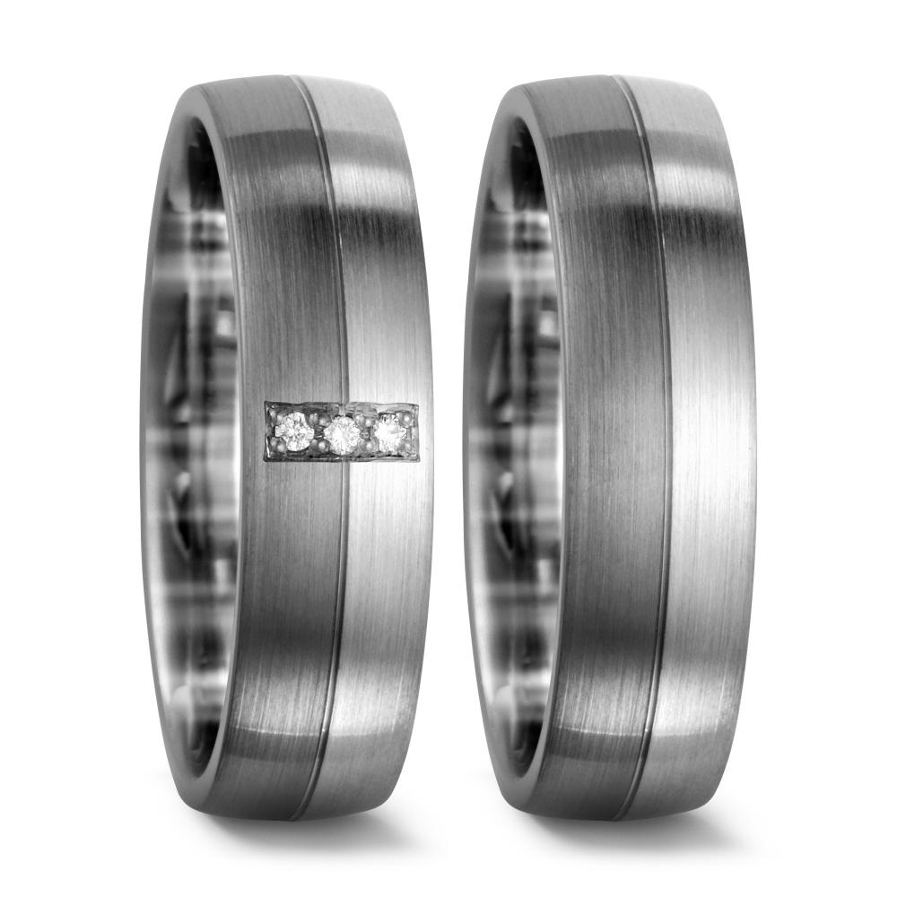 Partnergyűrű 375/9 K fehér arany, 500 palládium Gyémánt 0.03 ct, 3 Kövek, tw-si