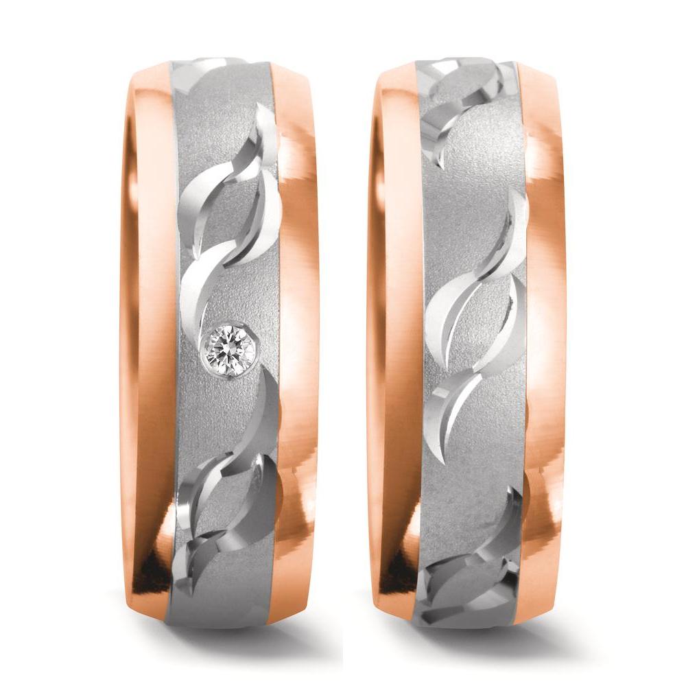 Partnergyűrű 750/18 K fehér arany, 750/18 K vörös arany Gyémánt 0.02 ct, w-si