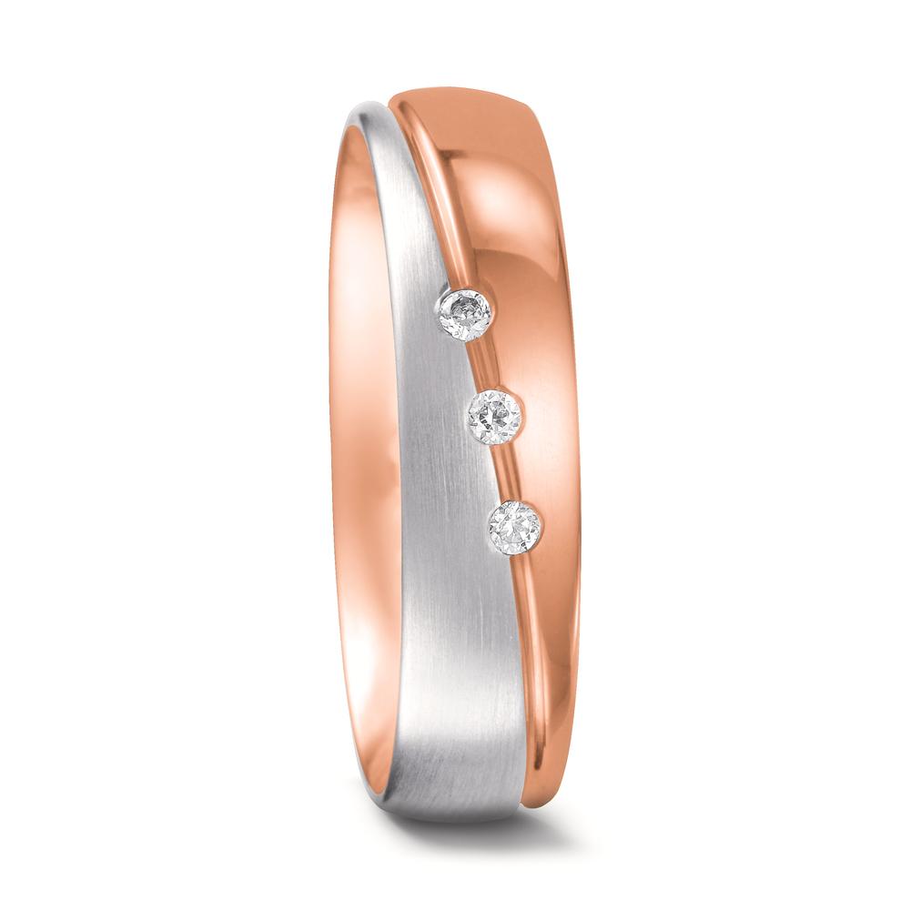 Partnergyűrű 750/18 K vörös arany, 750/18 K fehér arany Gyémánt 0.045 ct, 3 Kövek, tw-vsi