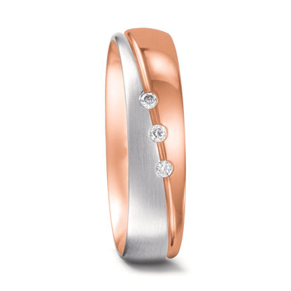 Partnergyűrű 750/18 K vörös arany, 750/18 K fehér arany Gyémánt 0.045 ct, 3 Kövek, tw-vsi