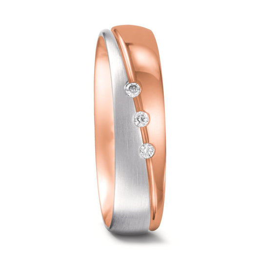 Partnergyűrű 750/18 K vörös arany, 750/18 K fehér arany Gyémánt 0.045 ct, 3 Kövek, tw-vsi