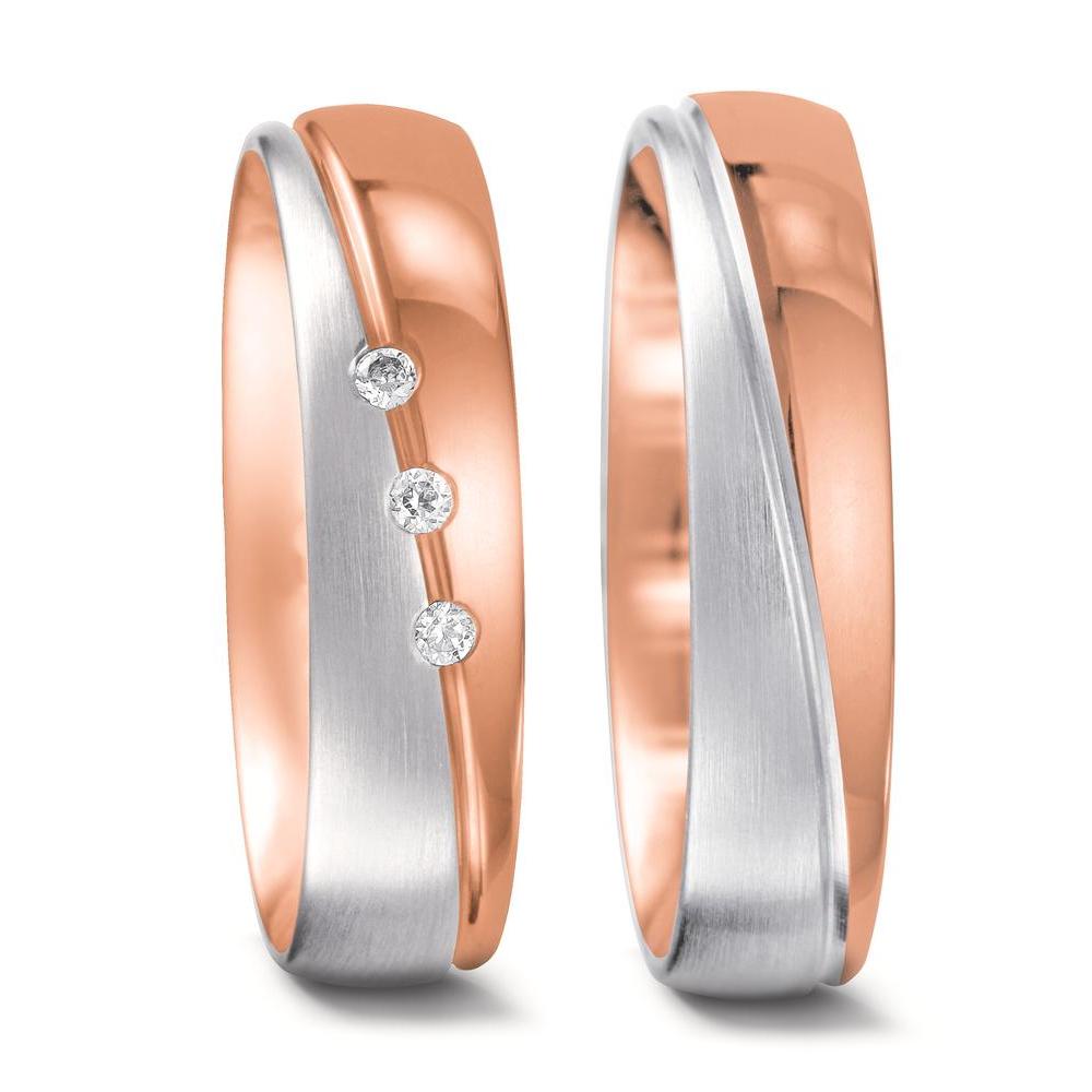 Partnergyűrű 750/18 K vörös arany, 750/18 K fehér arany Gyémánt 0.045 ct, 3 Kövek, tw-vsi