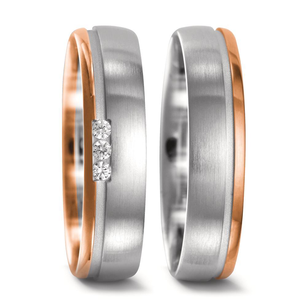 Partnergyűrű 750/18 K fehér arany, 750/18 K vörös arany Gyémánt 0.045 ct, 3 Kövek, w-si