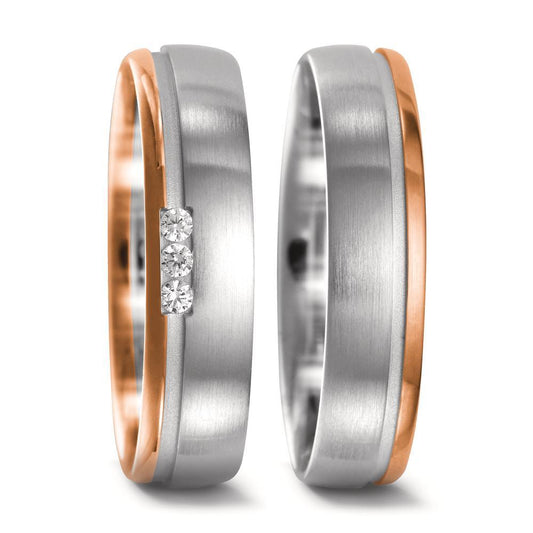 Partnergyűrű 750/18 K fehér arany, 750/18 K vörös arany Gyémánt 0.045 ct, 3 Kövek, w-si