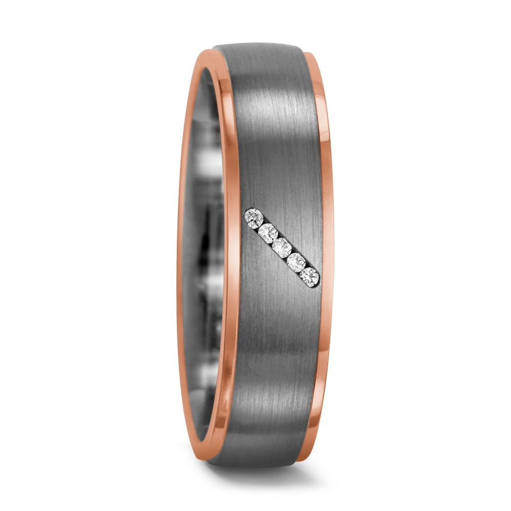 Gyűrű 950 palládium, 750/18 K vörös arany Gyémánt 0.025 ct, 5 Kövek, tw-vsi