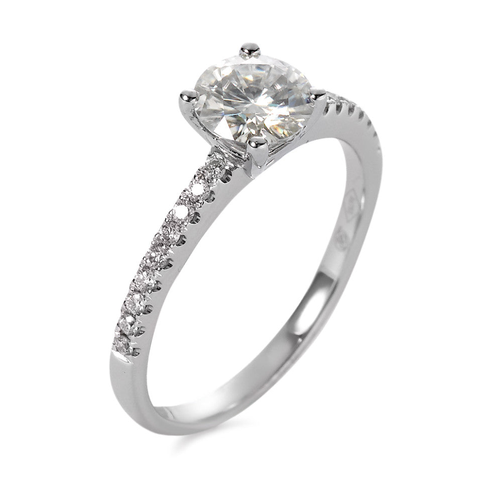 Gyűrű 750/18 K fehér arany Moissanit 6 mm, Gyémánt 0.158 ct, 18 Kövek, Briliáns