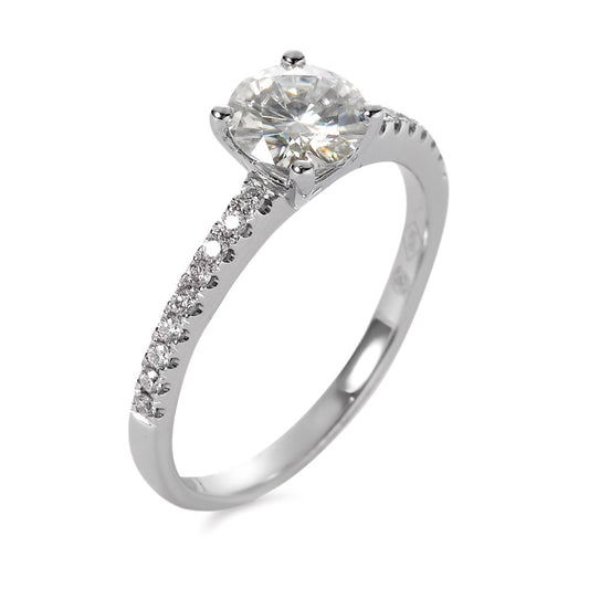 Gyűrű 750/18 K fehér arany Moissanit 6 mm, Gyémánt 0.158 ct, 18 Kövek, Briliáns
