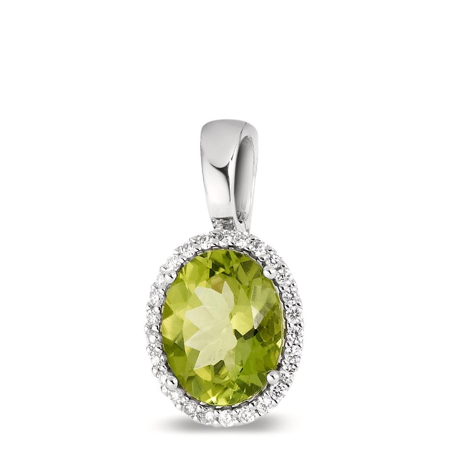 Medál 750/18 K fehér arany Peridot Zöld, ovális, Gyémánt Fehér, 0.15 ct, 26 Kövek, tw-vsi
