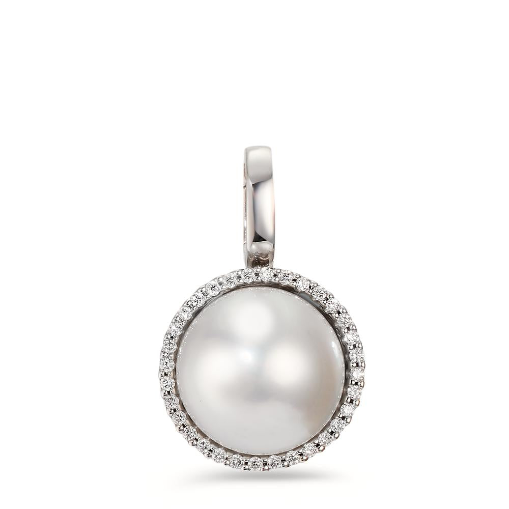Medál 750/18 K fehér arany Gyémánt Fehér, 0.19 ct, 32 Kövek, Briliáns, tw-vsi édesvízi tenyésztett gyöngy Fehér, 12.5 mm Ø16 mm