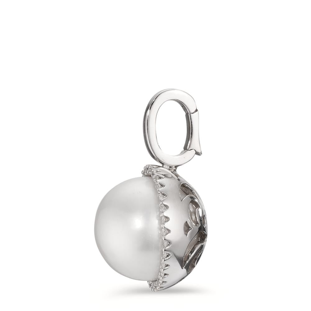 Medál 750/18 K fehér arany Gyémánt Fehér, 0.19 ct, 32 Kövek, Briliáns, tw-vsi édesvízi tenyésztett gyöngy Fehér, 12.5 mm Ø16 mm