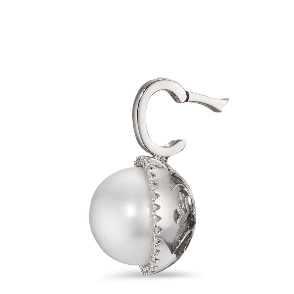 Medál 750/18 K fehér arany Gyémánt Fehér, 0.19 ct, 32 Kövek, Briliáns, tw-vsi édesvízi tenyésztett gyöngy Fehér, 12.5 mm Ø16 mm