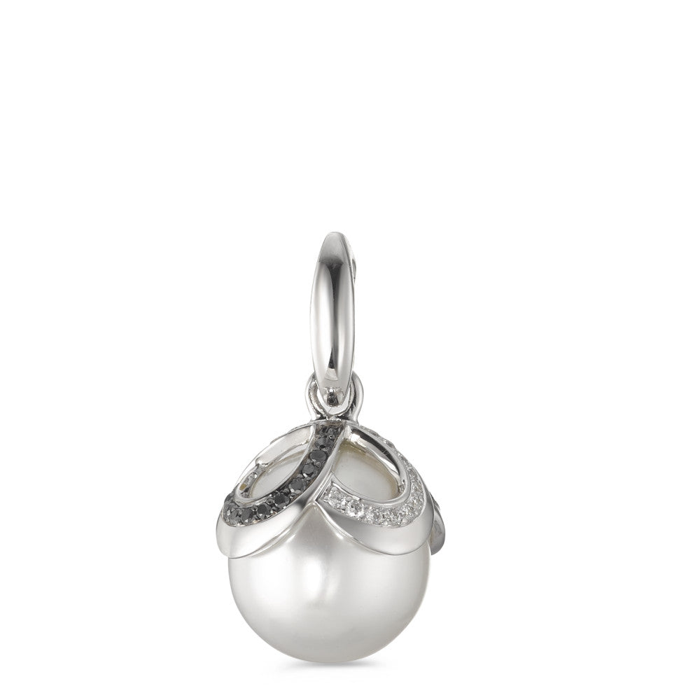 Medál 750/18 K fehér arany Gyémánt Fekete, 0.28 ct, 46 Kövek, Briliáns, tw-vsi édesvízi tenyésztett gyöngy Fehér, 12 mm Ø14 mm