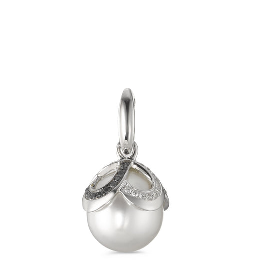 Medál 750/18 K fehér arany Gyémánt Fekete, 0.28 ct, 46 Kövek, Briliáns, tw-vsi édesvízi tenyésztett gyöngy Fehér, 12 mm Ø14 mm