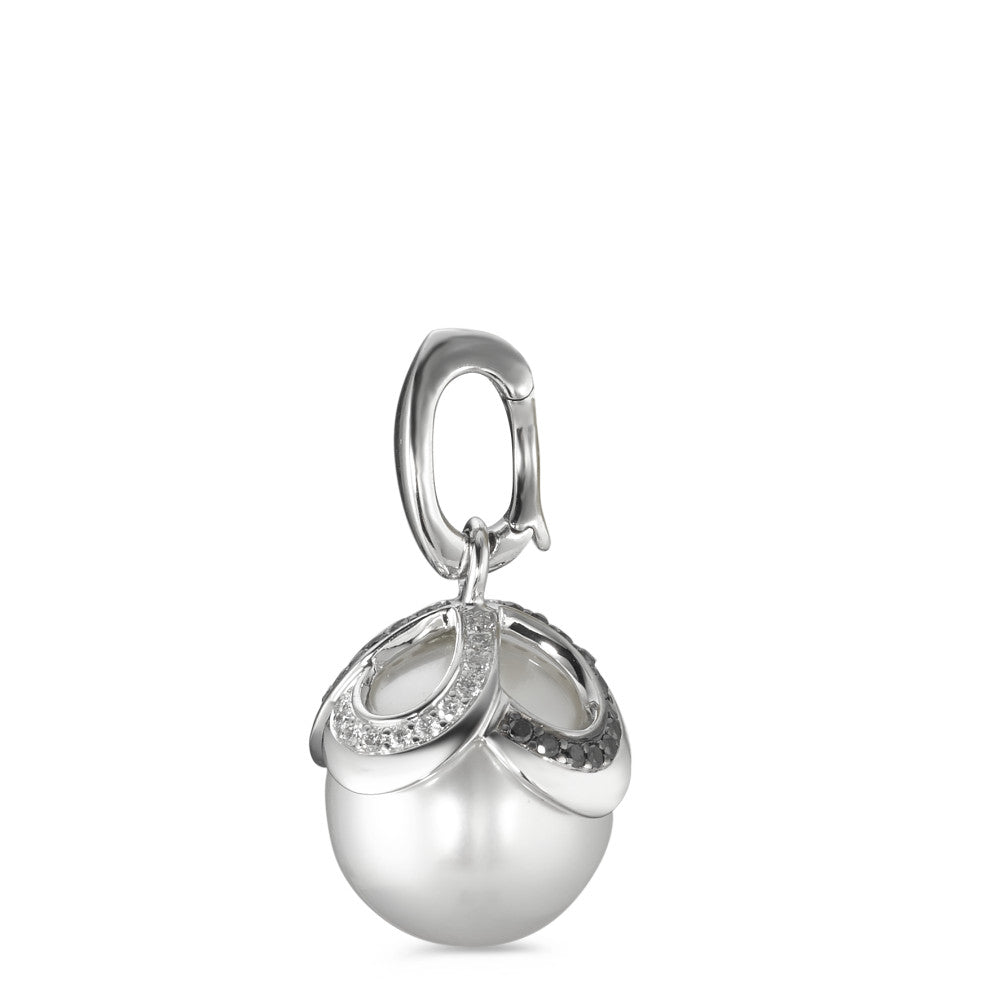 Medál 750/18 K fehér arany Gyémánt Fekete, 0.28 ct, 46 Kövek, Briliáns, tw-vsi édesvízi tenyésztett gyöngy Fehér, 12 mm Ø14 mm