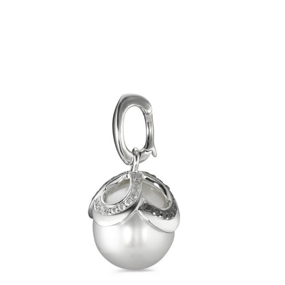 Medál 750/18 K fehér arany Gyémánt Fekete, 0.28 ct, 46 Kövek, Briliáns, tw-vsi édesvízi tenyésztett gyöngy Fehér, 12 mm Ø14 mm