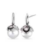 Függő fülbevaló 750/18 K fehér arany Gyémánt Fekete, 0.32 ct, 80 Kövek, Briliáns, tw-vsi édesvízi tenyésztett gyöngy Fehér, 2 Gyöngyök, 10 mm