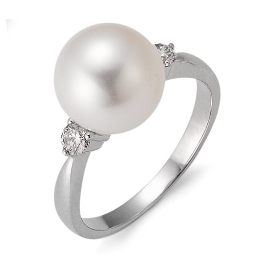 Gyűrű 750/18 K fehér arany Gyémánt 0.24 ct, 2 Kövek, w-si édesvízi tenyésztett gyöngy Fehér, 10 mm