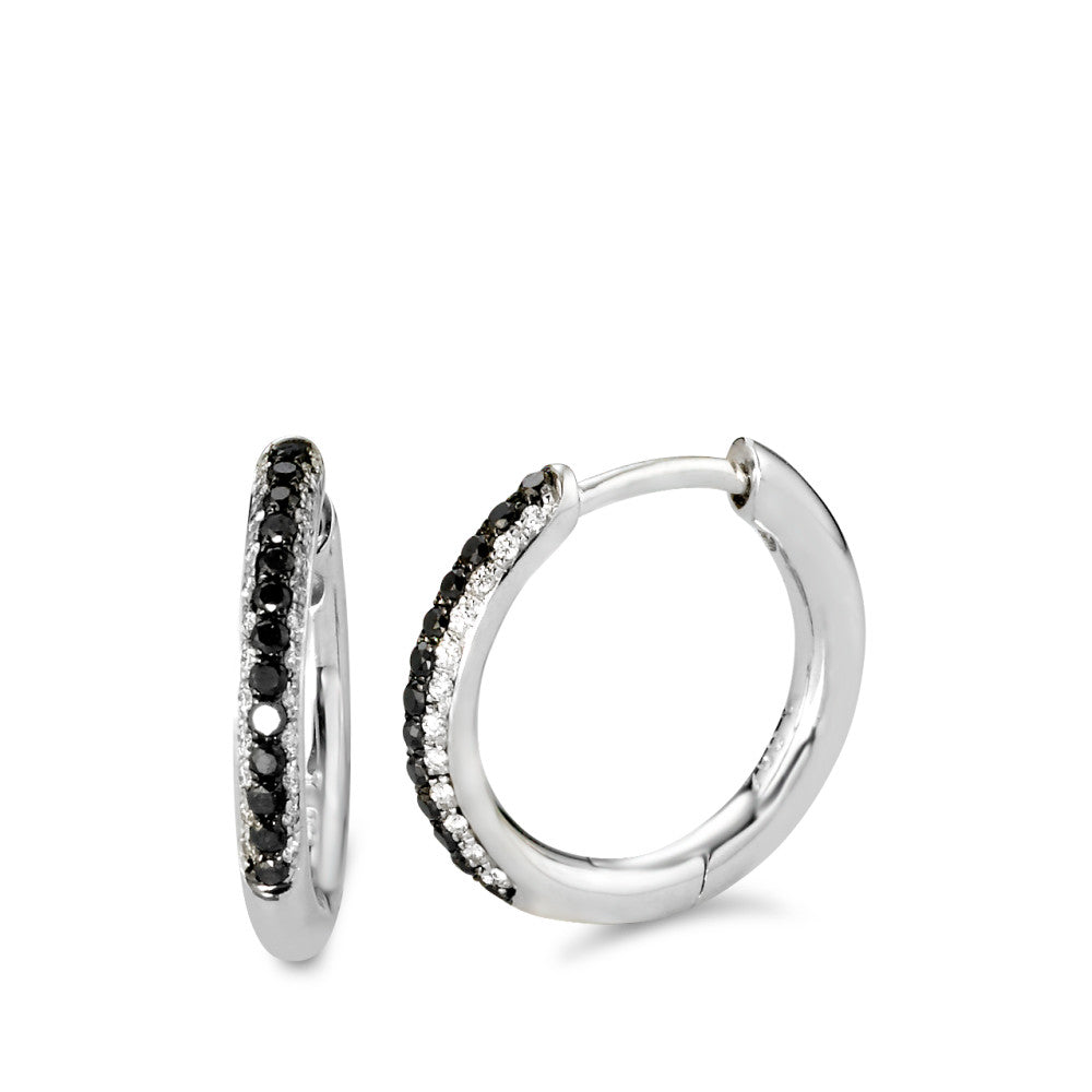 Patentzáras karika fülbevalók 750/18 K fehér arany Gyémánt Fekete, 0.11 ct, 24 Kövek, w-si