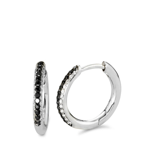 Patentzáras karika fülbevalók 750/18 K fehér arany Gyémánt Fekete, 0.11 ct, 24 Kövek, w-si