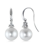 Függő fülbevaló 750/18 K fehér arany Gyémánt 0.20 ct, 6 Kövek, w-si édesvízi tenyésztett gyöngy Fehér, 2 Gyöngyök, 10 mm