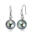 Függő fülbevaló 750/18 K fehér arany Gyémánt 0.09 ct, 2 Kövek, w-si Tahiti gyöngy Szürke, 2 Gyöngyök, 10 mm