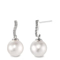 Függő fülbevaló 750/18 K fehér arany Gyémánt 0.13 ct, w-si édesvízi tenyésztett gyöngy, 12 Gyöngyök, 10 mm