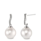 Függő fülbevaló 750/18 K fehér arany Gyémánt 0.13 ct, w-si édesvízi tenyésztett gyöngy, 12 Gyöngyök, 10 mm