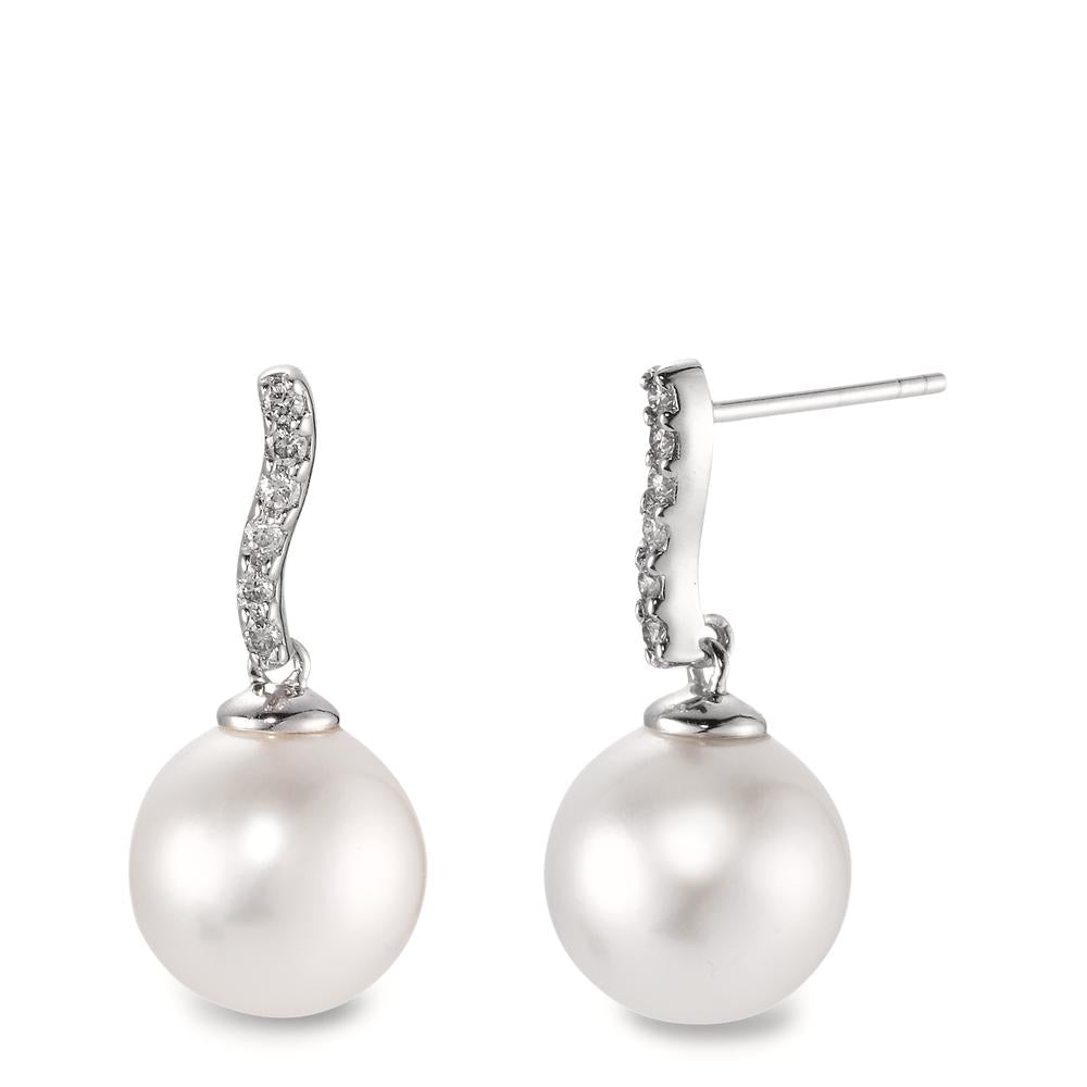 Függő fülbevaló 750/18 K fehér arany Gyémánt 0.13 ct, w-si édesvízi tenyésztett gyöngy, 12 Gyöngyök, 10 mm
