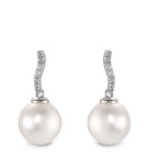 Függő fülbevaló 750/18 K fehér arany Gyémánt 0.13 ct, w-si édesvízi tenyésztett gyöngy, 12 Gyöngyök, 10 mm