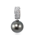 Medál 750/18 K fehér arany Gyémánt 0.20 ct, 20 Kövek, w-si Tahiti gyöngy Antracit, 12.5 mm