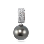 Medál 750/18 K fehér arany Gyémánt 0.20 ct, 20 Kövek, w-si Tahiti gyöngy Antracit, 12.5 mm