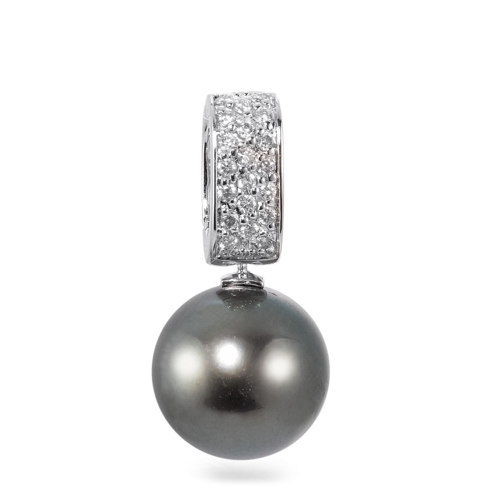 Medál 750/18 K fehér arany Gyémánt 0.20 ct, 20 Kövek, w-si Tahiti gyöngy Antracit, 12.5 mm