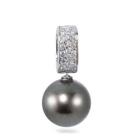 Medál 750/18 K fehér arany Gyémánt 0.20 ct, 20 Kövek, w-si Tahiti gyöngy Antracit, 12.5 mm