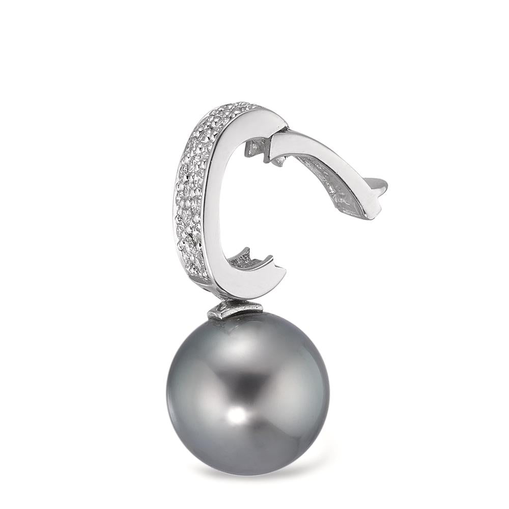 Medál 750/18 K fehér arany Gyémánt 0.20 ct, 20 Kövek, w-si Tahiti gyöngy Antracit, 12.5 mm