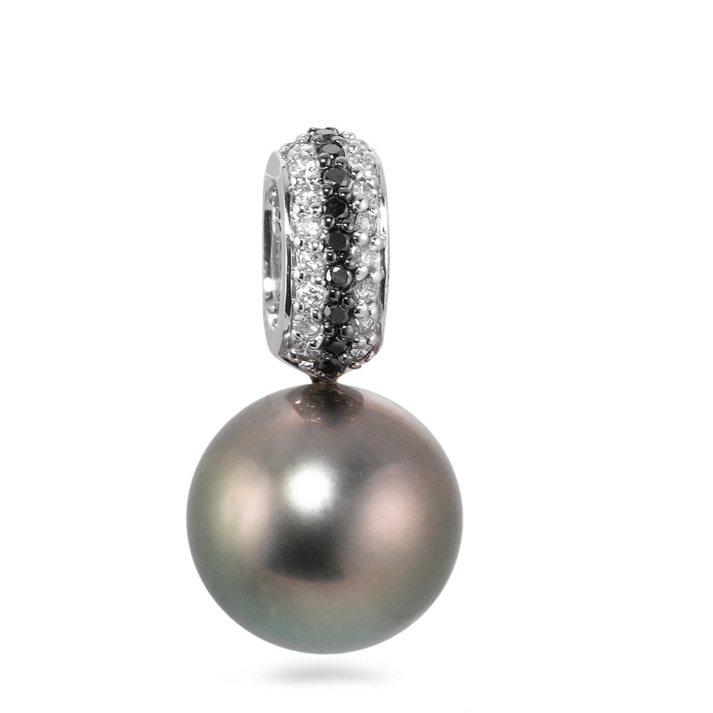 Medál 750/18 K fehér arany Gyémánt Fekete, 0.135 ct, w-si Tahiti gyöngy, 25 Gyöngyök, 11 mm