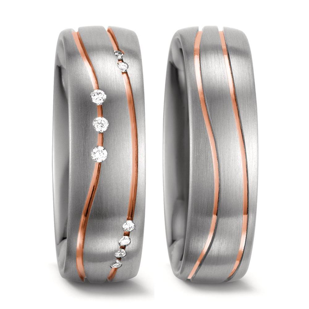 Partnergyűrű 585/14 K fehér arany, 585/14 K vörös arany Gyémánt Fehér, 0.06 ct, 9 Kövek, w-si