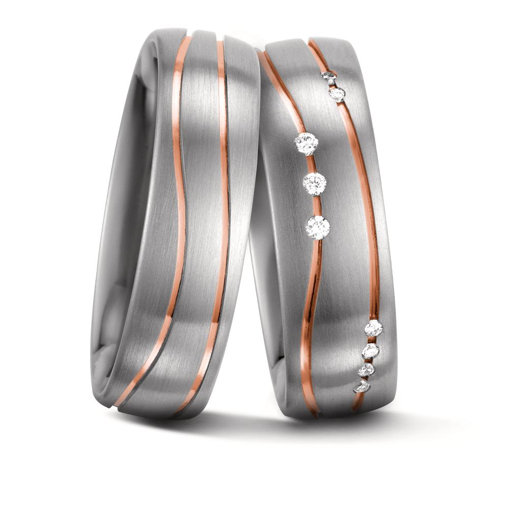 Partnergyűrű 585/14 K fehér arany, 585/14 K vörös arany Gyémánt Fehér, 0.06 ct, 9 Kövek, w-si