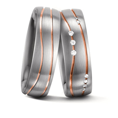 Partnergyűrű 585/14 K fehér arany, 585/14 K vörös arany Gyémánt Fehér, 0.06 ct, 9 Kövek, w-si